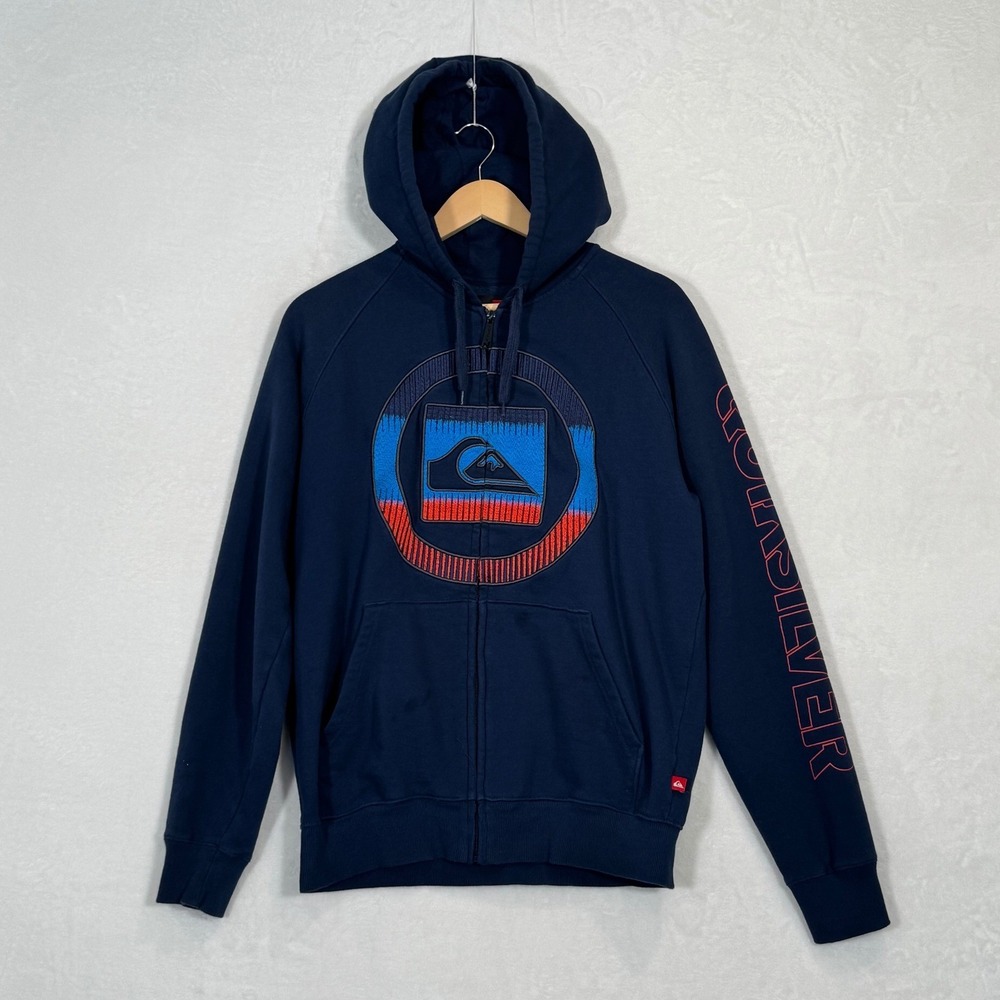 Quiksilver Navy Blue Full Zip Graphic Hoodie Small